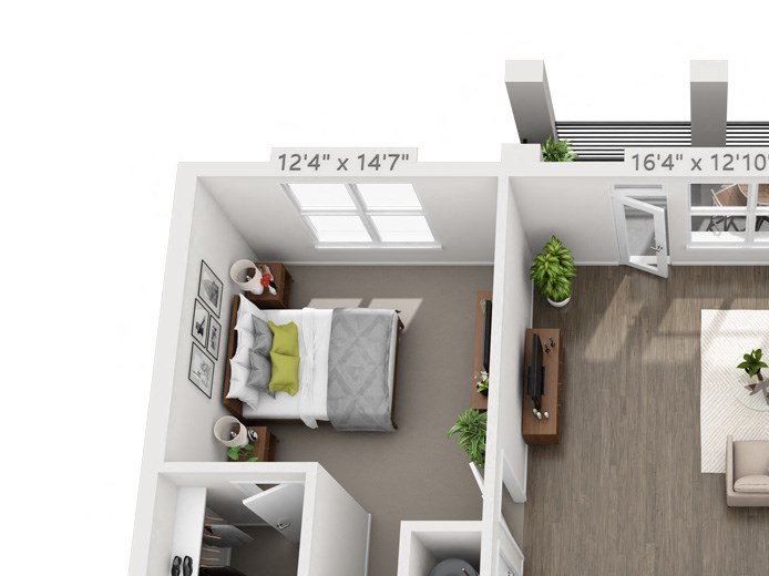 2 bedroom 2 bathroom apartment with 1,209 square feet of space.